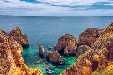 Panoramik görünüm, Algarve Lagos yakınlarındaki Ponta da Piedade, Portekiz