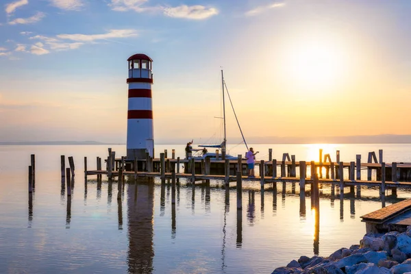 Lighthouse at Lake Neusiedl, Podersdorf am See, Burgenland, Aust — стокове фото