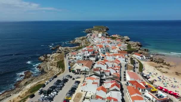 Aerial Utsikt Över Baleal Idag Peniche Stranden Havet Västkusten Portugal — Stockvideo