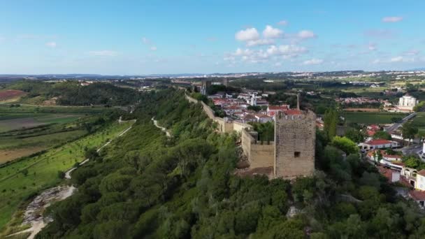 Aerial View Historic Walled Town Obidos Sunset Lisbon Portugal Aerial — Stock Video