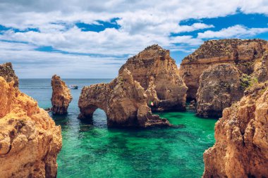 Panoramik görünüm, Algarve Lagos yakınlarındaki Ponta da Piedade, Portekiz