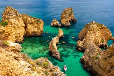 Panoramik görünüm, Algarve Lagos yakınlarındaki Ponta da Piedade, Portekiz