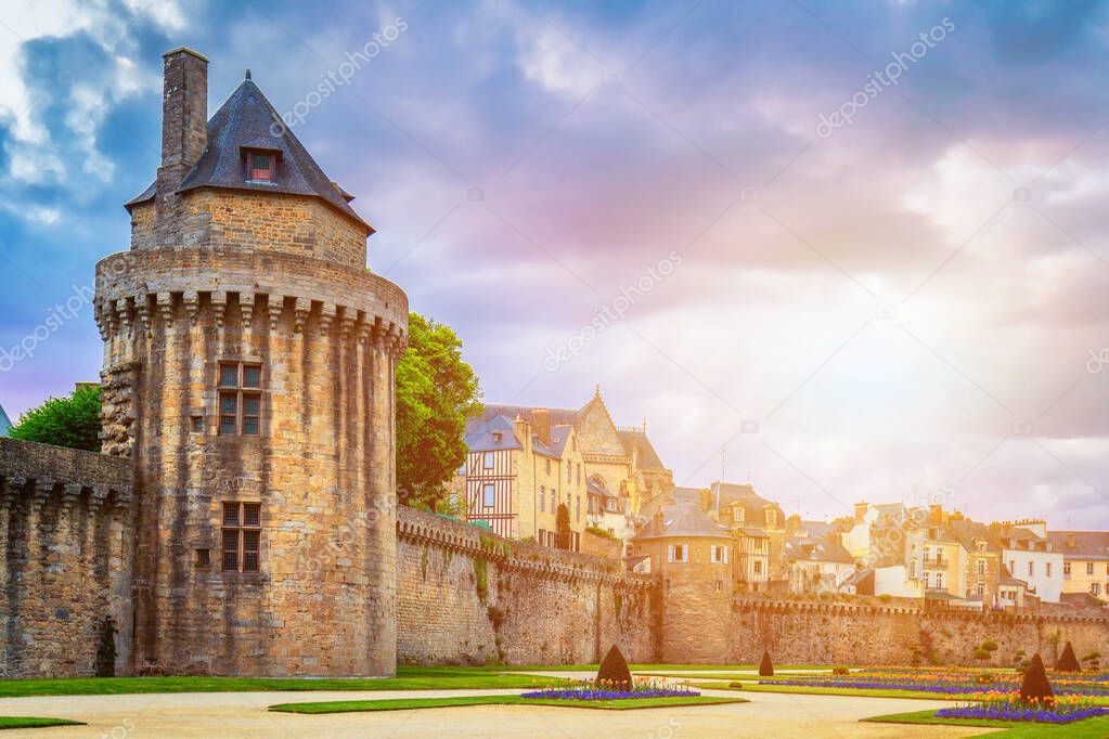 Walls of the ancient town and the gardens in Vannes. Brittany (B