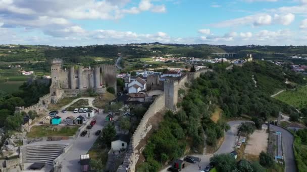 Aerial View Historic Walled Town Obidos Sunset Lisbon Portugal Aerial — Stock Video