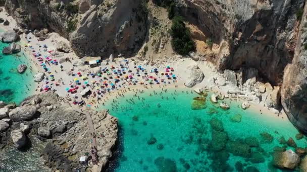 上からCala Marioluビュー Cala Mariolu有名なビーチ イタリアサルデーニャ ヌオーロ州オロセイ湾国立公園と世界遺産に登録されているGennargentu Cala Mariolu サルデーニャ イタリア — ストック動画