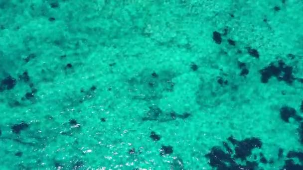 平静的清澈海水背景 平静的海水背景 一个完美水晶般清澈的蓝色绿松石水的空中镜头 晶莹剔透的蓝色水面顶视图 — 图库视频影像