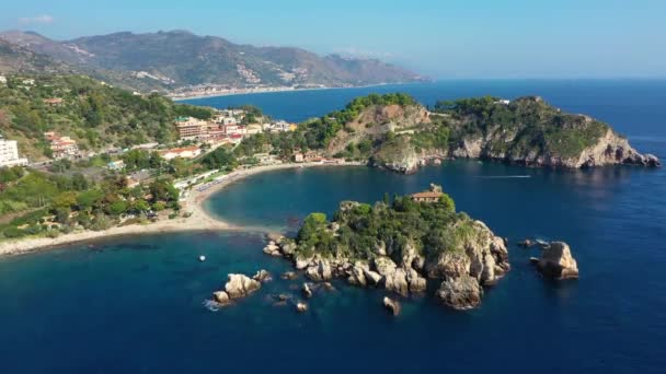 Вид Воздуха Изола Белла Таормине Сицилия Италия Isola Bella Небольшой — стоковое видео