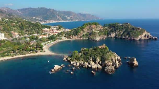 Veduta Aerea Dell Isola Bella Taormina Sicilia Italia Isola Bella — Video Stock