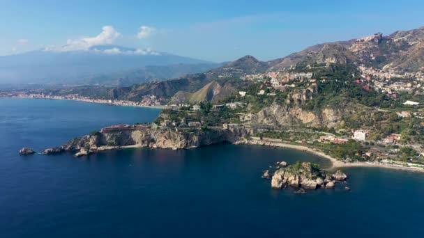 Taormina Jest Miastem Wyspie Sycylia Włoszech Góra Etna Nad Miastem — Wideo stockowe