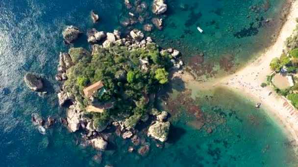 Flygfoto Över Isola Bella Taormina Sicilien Italien Isola Bella Liten — Stockvideo