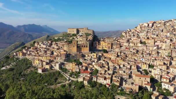 Caccamo Σικελία Μεσαιωνική Ιταλική Πόλη Norman Castle Στη Σικελία Βουνά — Αρχείο Βίντεο