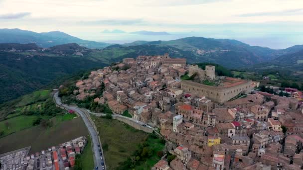 Luchtfoto Van Stad Montalbano Elicona Italië Sicilië Provincie Messina Luchtfoto — Stockvideo