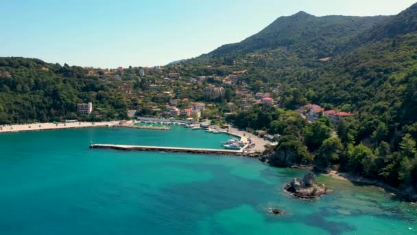 Vista Aérea Cidade Poros Ilha Kefalonia Grécia Poros Cidade Meio — Vídeo de Stock