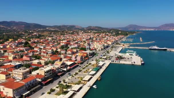 Lixouri Een Grootste Stad Van Kefalonia Griekenland Luchtfoto Van Stad — Stockvideo