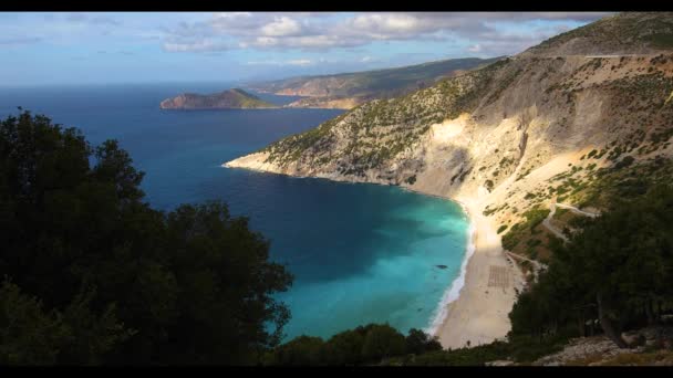 Famosa Spiaggia Myrtos Dalla Vista Cefalonia Cefalonia Grecia Spiaggia Myrtos — Video Stock