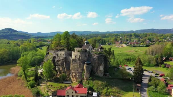 Вид Повітря Замок Слуп Північній Богемії Чехія Замок Слюп Рок — стокове відео
