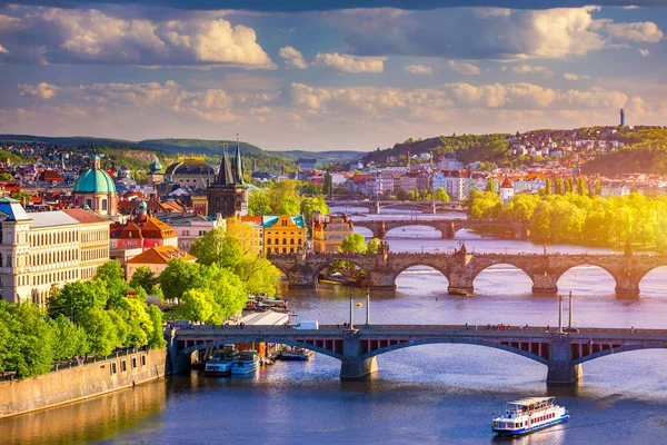 Vista Panorámica Del Río Moldava Centro Histórico Praga Edificios Monumentos —  Fotos de Stock