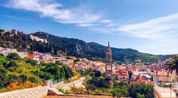 Uitzicht Verbazingwekkende Archipel Voorkant Van Stad Hvar Kroatië Haven Van — Stockfoto