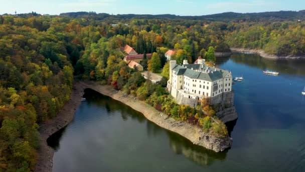 Vue Aérienne Château Orlik Dessus Réservoir Orlik Dans Belle Nature — Video