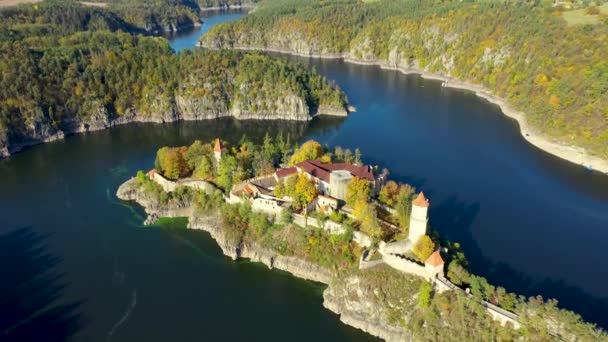 Flygfoto Över Zvikov Slott Tjeckien Zvikov Slott Vid Korsningen Floden — Stockvideo