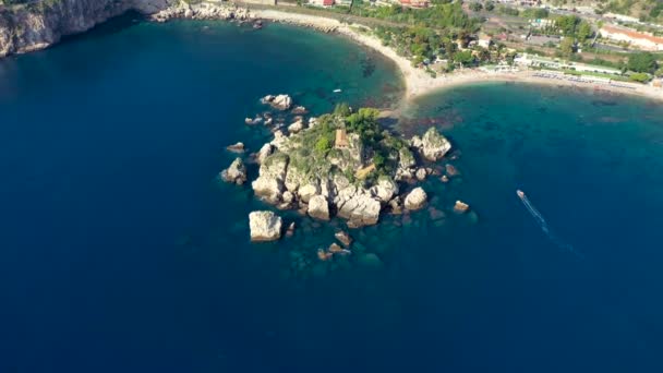 Вид Повітря Ізолу Беллу Таорміна Сицилія Італія Isola Bella Невеликий — стокове відео