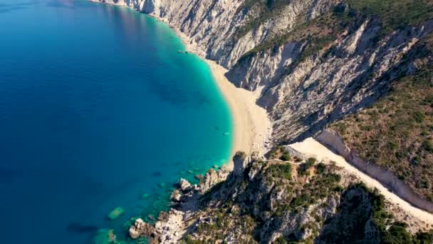 Famosa Playa Platia Ammos Isla Cefalonia Cefalonia Grecia Vista Aérea — Vídeos de Stock