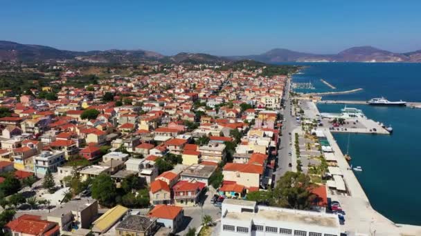 Lixouri Een Grootste Stad Van Kefalonia Griekenland Luchtfoto Van Stad — Stockvideo