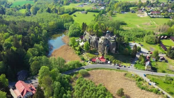 Vista Aérea Castelo Sloup Norte Boêmia Tchecoslováquia Sloup Rock Castle — Vídeo de Stock