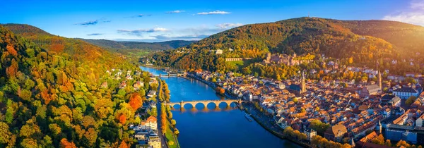 Heidelberg Panoramiczny Widok Góry Heidelberg Panorama Starego Miasta Rzeki Mostu — Zdjęcie stockowe