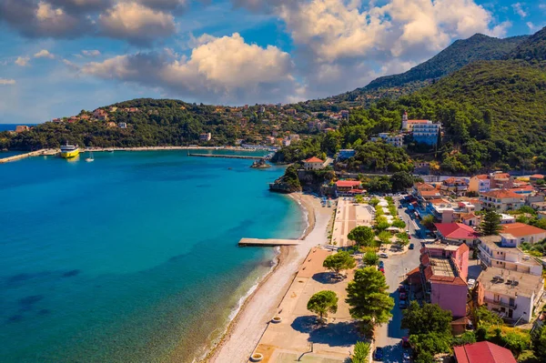 Flygfoto Över Staden Poros Kefalonia Grekland Poros Stad Mitt Dagen — Stockfoto