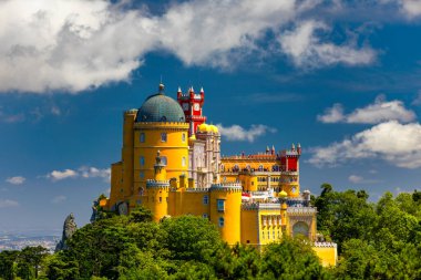 Palace of Pena in Sintra. Lisbon, Portugal. Travel Europe, holidays in Portugal. Panoramic View Of Pena Palace, Sintra, Portugal. Pena National Palace, Sintra, Portugal.  clipart