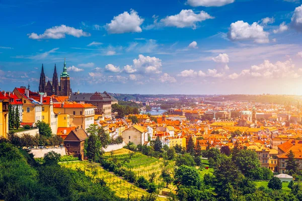 Прага Сонячний День Вид Старе Місто Прага Чехія Сценічний Літній — стокове фото