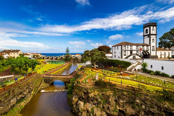 Vista Panorámica Ciudad Municipio Plaza Central Ribeira Grande Sao Miguel — Foto de Stock