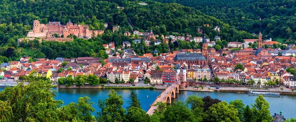 Heidelberg Panoramiczny Widok Góry Heidelberg Panorama Starego Miasta Rzeki Mostu — Zdjęcie stockowe