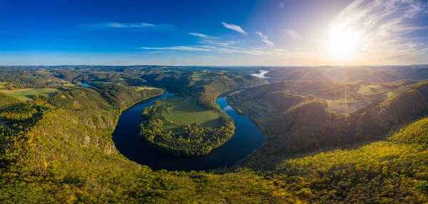 Vista Del Meandro Forma Herradura Del Río Moldava Desde Mirador — Foto de Stock