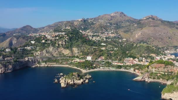 Veduta Aerea Dell Isola Bella Taormina Sicilia Italia Isola Bella — Video Stock