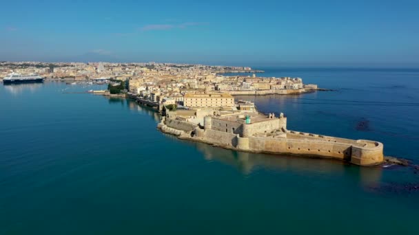 Siracusa Isla Ortigia Desde Aire Sicilia Italia Isola Ortigia Costa — Vídeo de stock