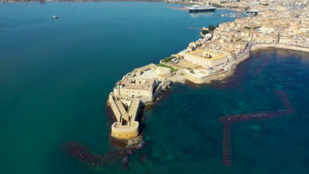 Siracusa Ortigia Island Από Αέρος Σικελία Ιταλία Isola Ortigia Ακτή — Αρχείο Βίντεο