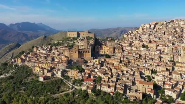 Caccamo Sicilien Medeltida Italiensk Stad Med Normans Slott Sicilien Italien — Stockvideo