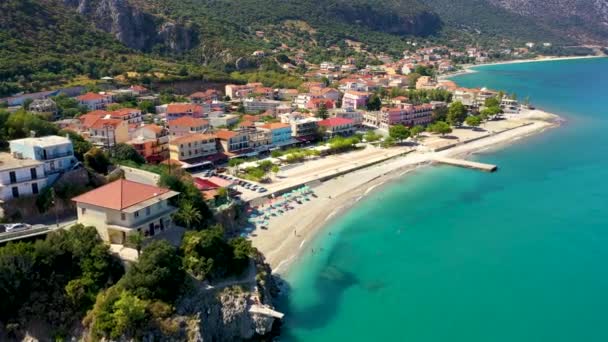 Luchtfoto Van Stad Poros Eiland Kefalonia Griekenland Poros Stad Het — Stockvideo