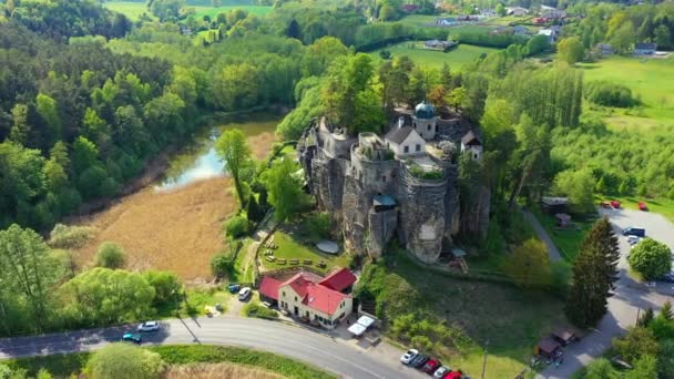 Vista Aérea Castelo Sloup Norte Boêmia Tchecoslováquia Sloup Rock Castle — Vídeo de Stock