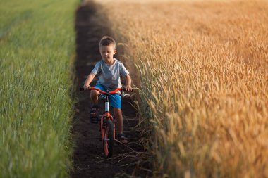 Bisiklet bir çocuk çevresindeki kırsal sürme.