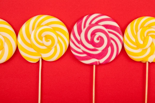 Bright Candy Red Background Lollipops Handmade — Stock Photo, Image