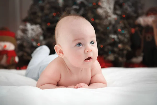 Retrato Lindo Bebê Inverno Ano Novo Natal — Fotografia de Stock