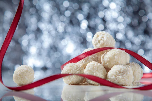 White Chocolate Sweet Candies Coconut Flakes — Stock Photo, Image