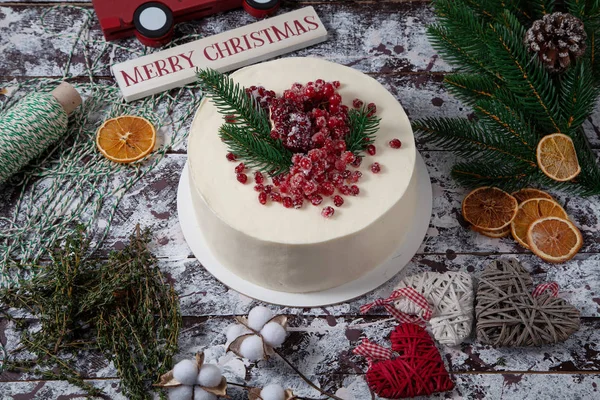 Beautiful Birthday Cake Decorated Red Berries — Stock Photo, Image