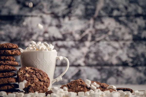 Coffee Drink Marshmallows Homemade Cookies — Stock Photo, Image