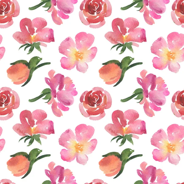 Seamless pattern of pink watercolor rose flowers — Stock Photo, Image