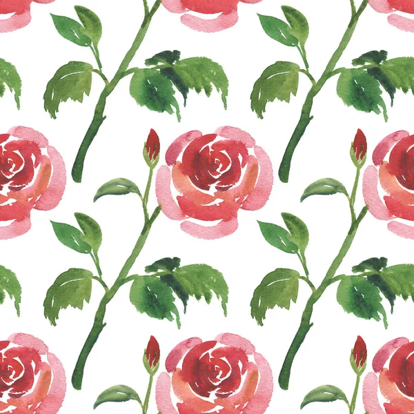 Seamless pattern of watercolor red rose flowers — Stock Photo, Image