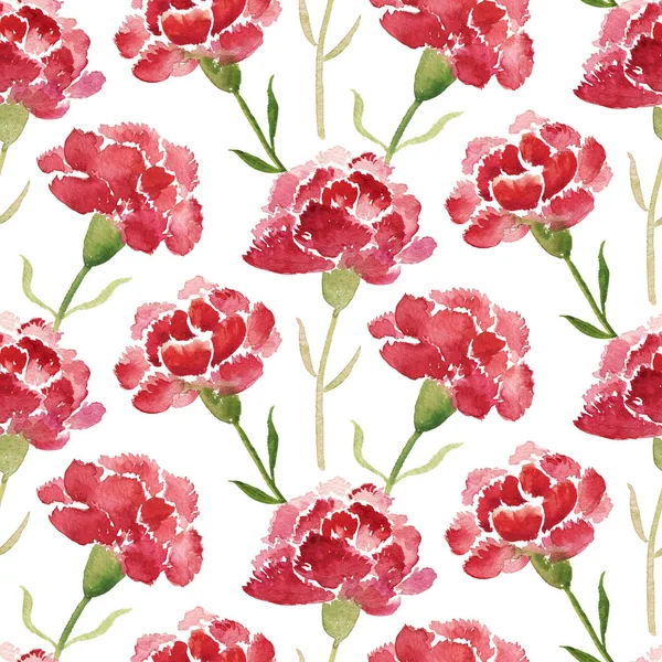 Seamless pattern of red watercolor carnations — Stock Photo, Image